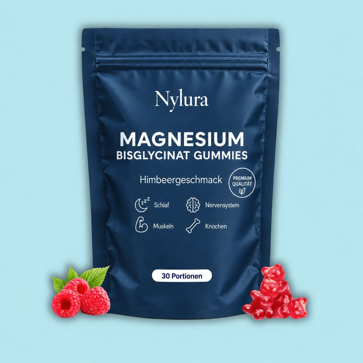 Nylura Magnesium-Bisglycinat-Gummies mit Himbeeren